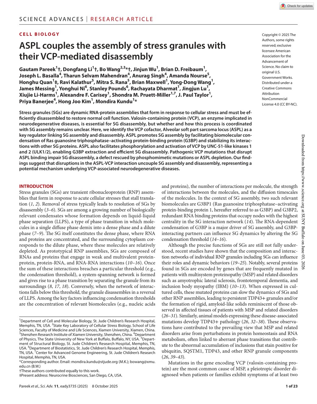 First page of the Science Advances paper — title, authors and abstract.