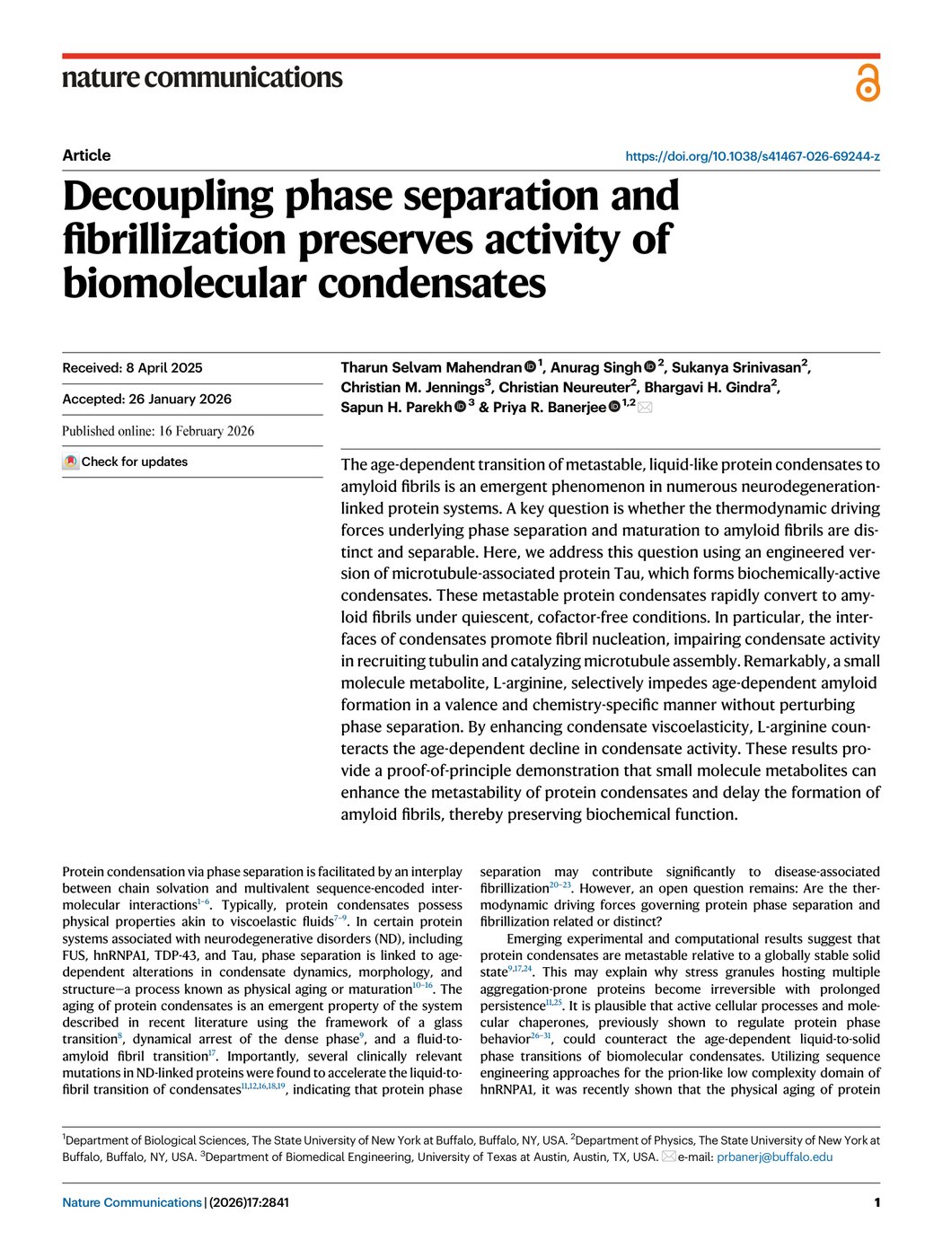 First page of the Nature Communications paper — journal header, title, author list and abstract.