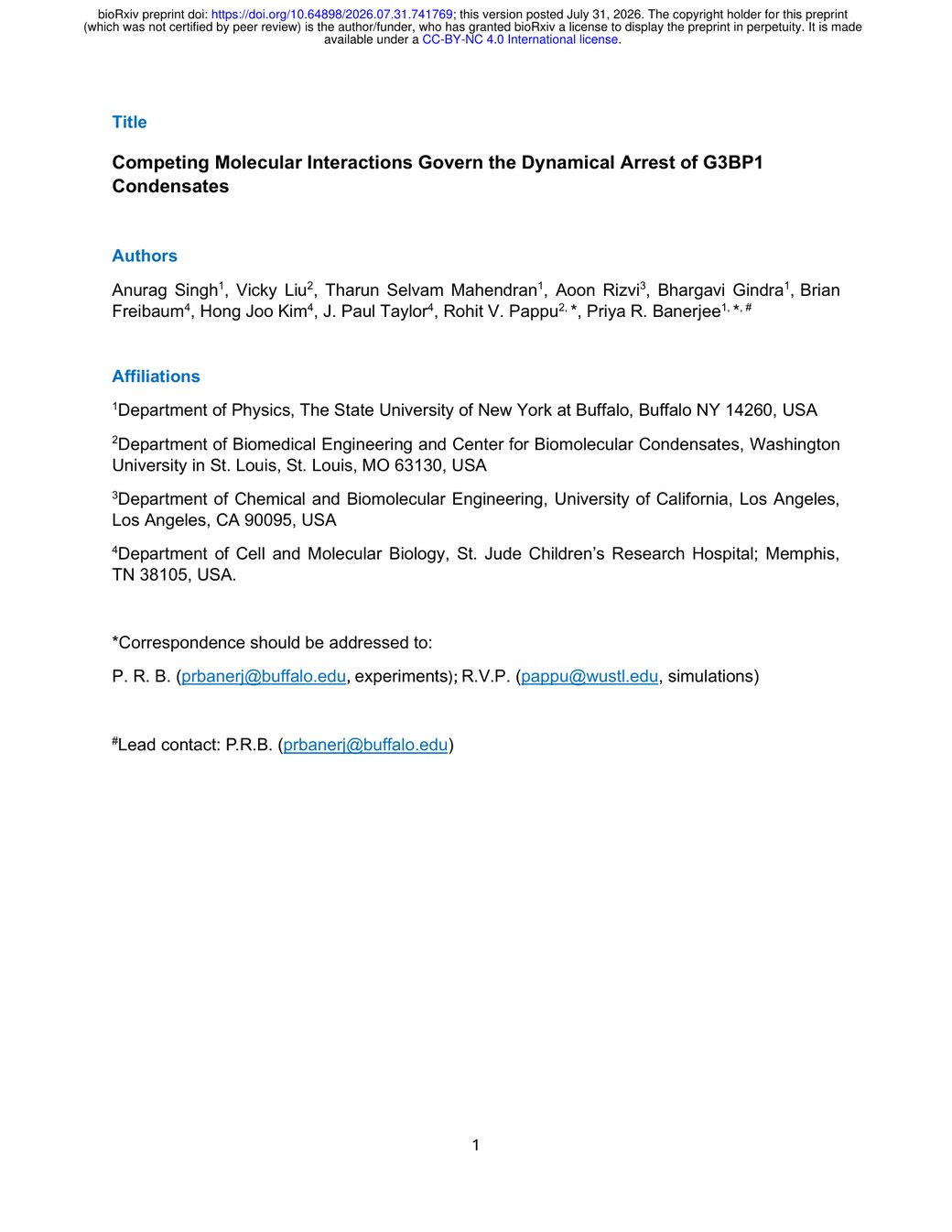 First page of the bioRxiv preprint — title, authors and abstract.