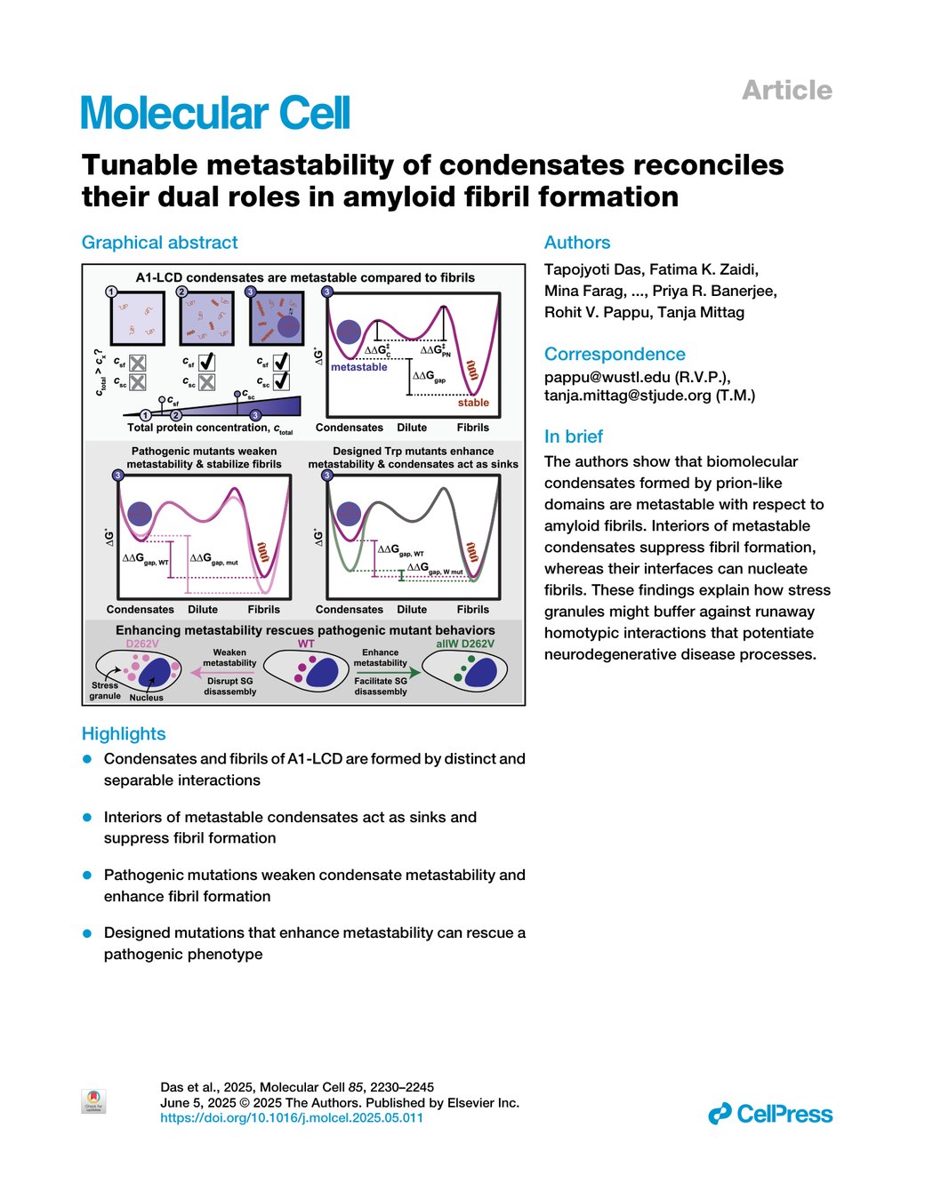 First page of the Molecular Cell paper — title, authors, graphical abstract and highlights.