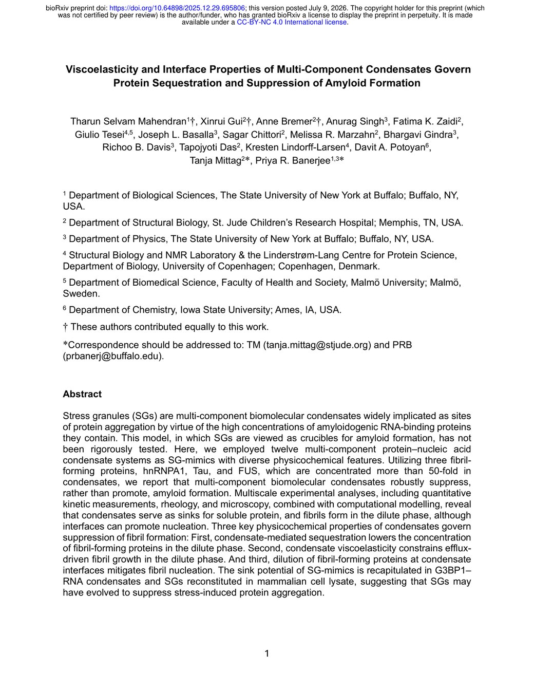 First page of the bioRxiv preprint — title, authors and abstract.